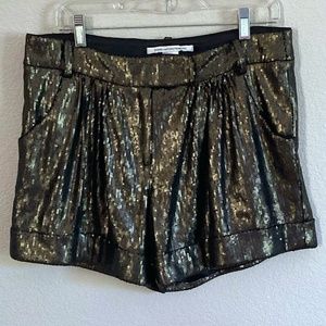 Diane Von Furstenberg Dax Dark Green Sequined Shorts- Size 10